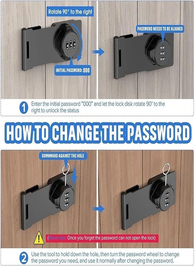 Bitrexup Household Cabinet Door Combination Lock,3-Digit Password Combination Code Hasp Lock,Zinc Alloy Cabinet Door Security Slide Latch Lock for Small Doors, Cabinets, Barn Door, Outdoor (1, Black) - Image 4